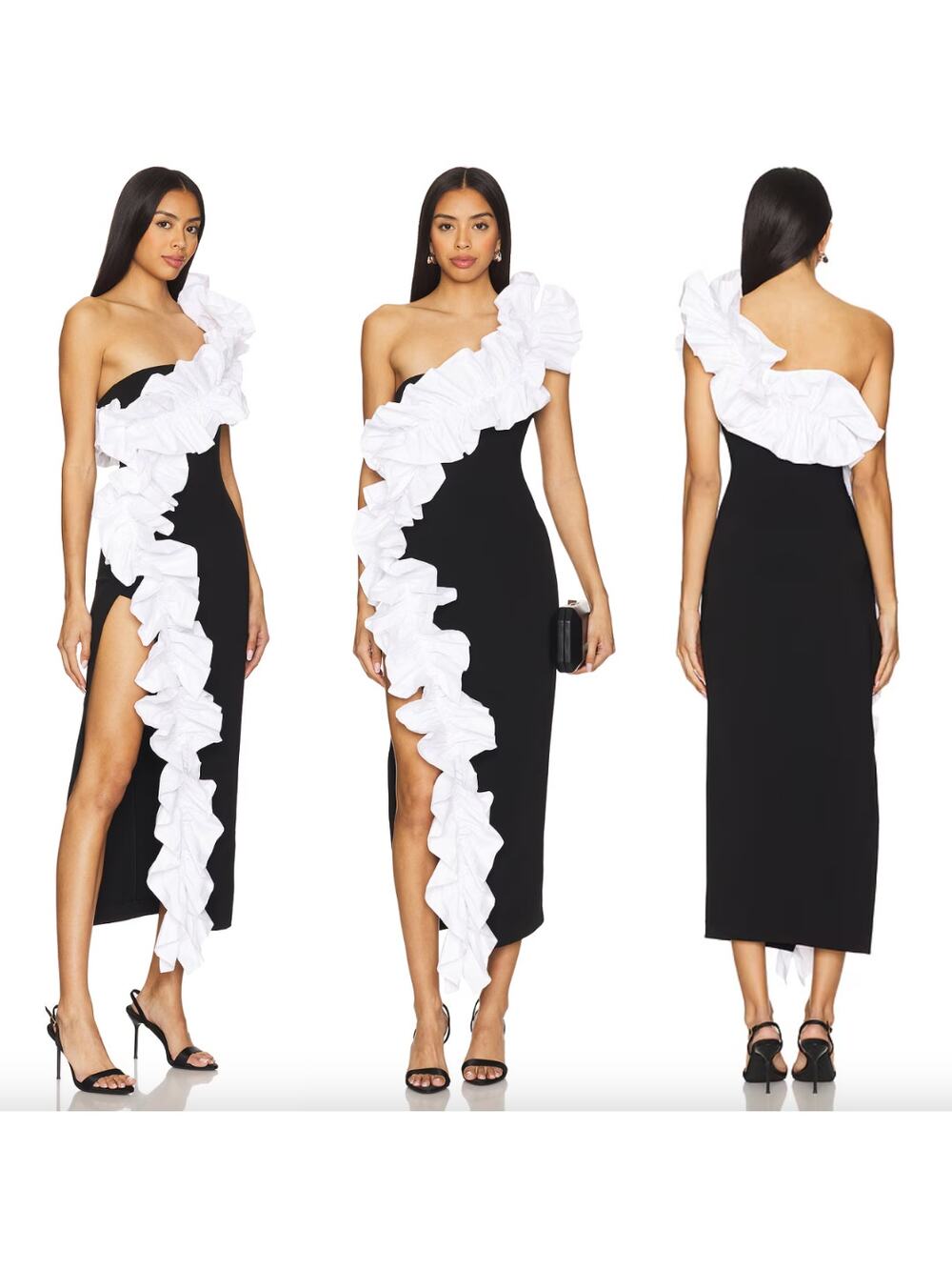 NBD | NWT The Sapphira Midi Dress in Black & White Contrast Ruffle S